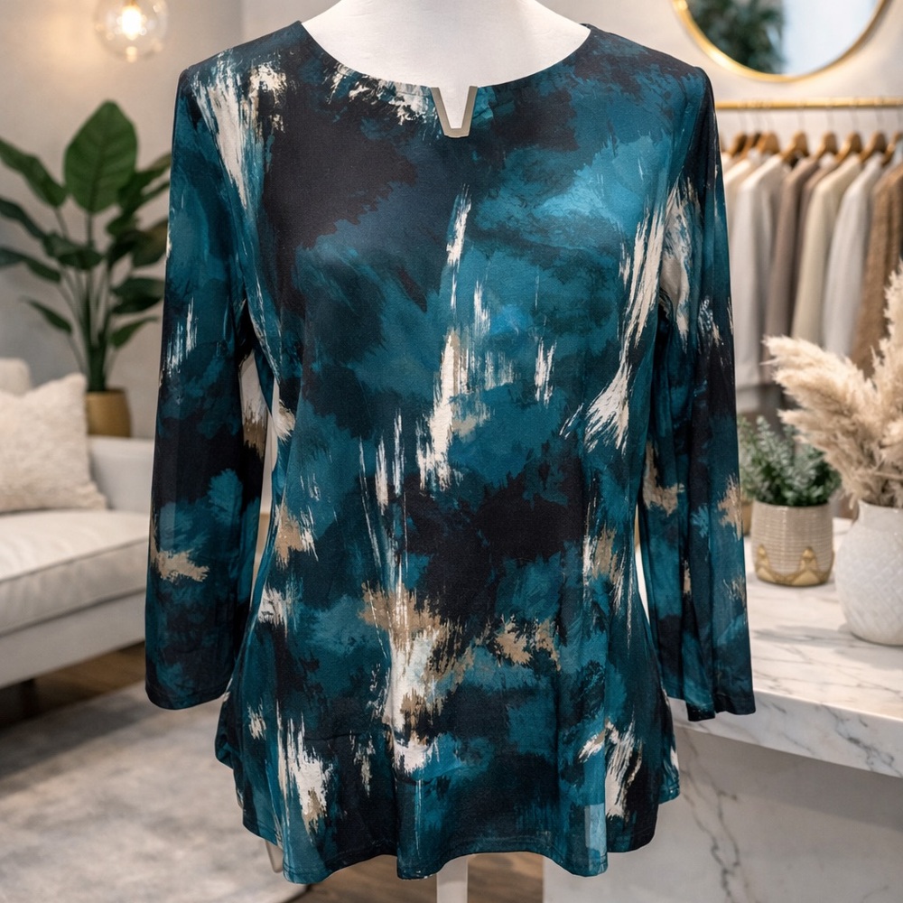 Calvin Klein Teal Abstract Print Women's Top S